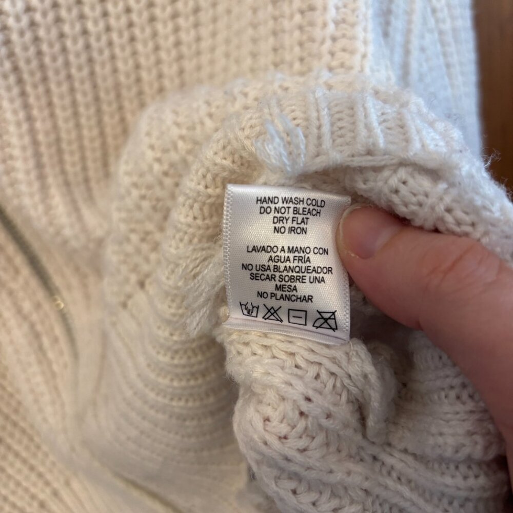 Love Tree Distressed Acrylic Crop Knit Hoodie in White - Picture 6 of 9